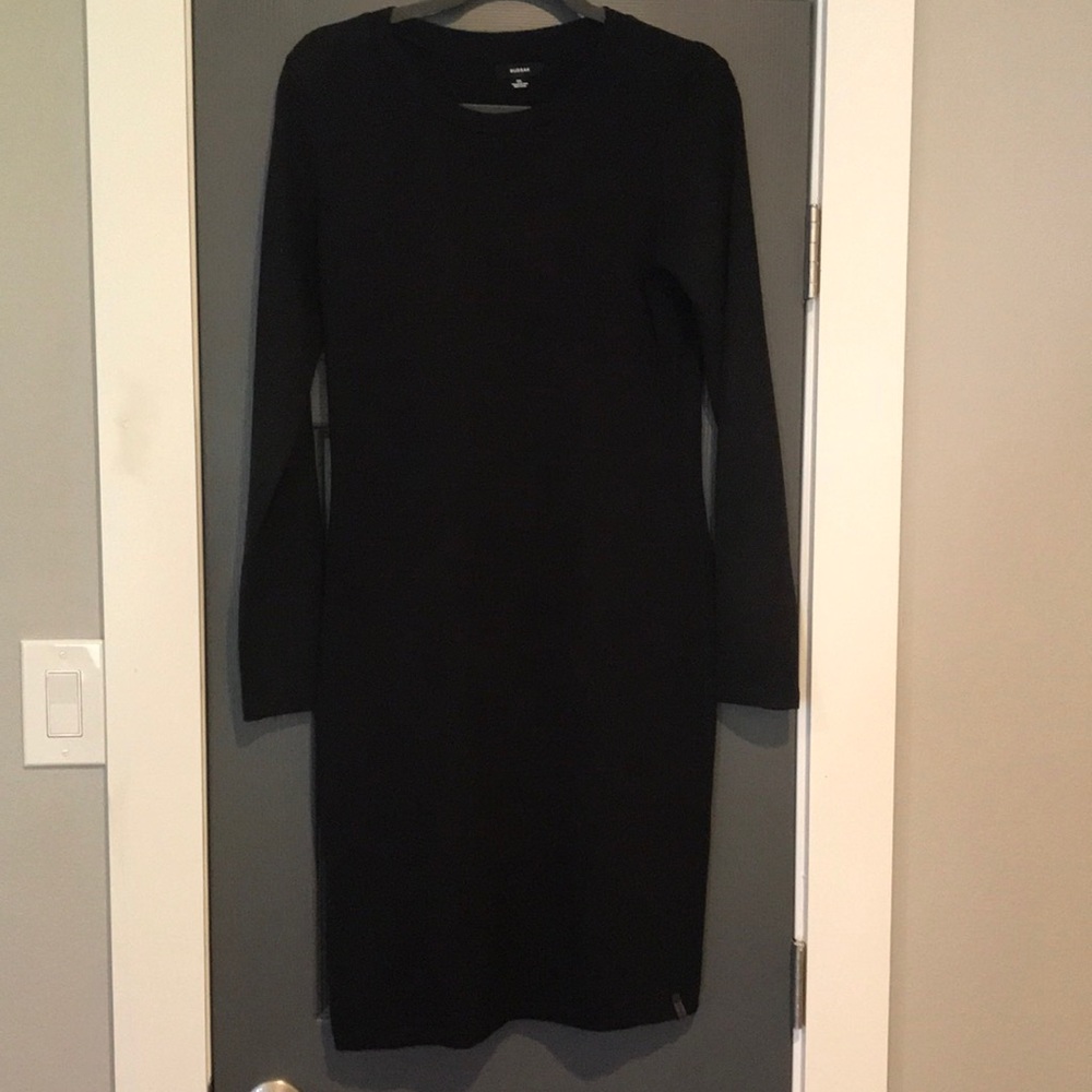 Rudsak black knit dress with faux suede sleeves